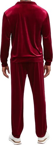LecGee Men's 2 Piece Long Sleeve Tracksuit Velvet Quarter Zip Shirt Elastic Pant Velour Fall Casual Outfit Sweatsuit Set in Kuwait