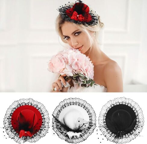 PACKOVE Mini Tea Party Hats Feather Fascinators Mini Top Hat Hair Clip Fascinator Hair Clip Fancy Hair Fascinators Bow Hair Barrette for Women Ladies Multi in Kuwait