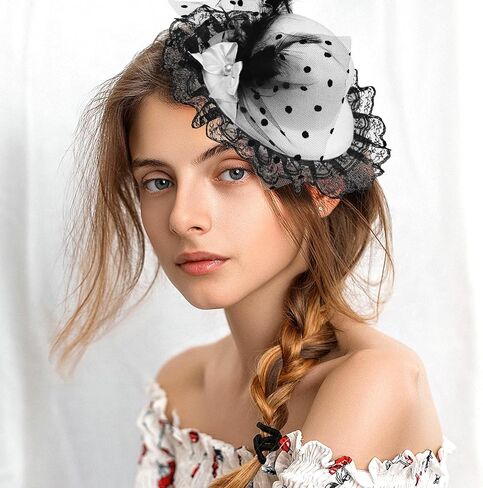 PACKOVE Mini Tea Party Hats Feather Fascinators Mini Top Hat Hair Clip Fascinator Hair Clip Fancy Hair Fascinators Bow Hair Barrette for Women Ladies Multi in Kuwait