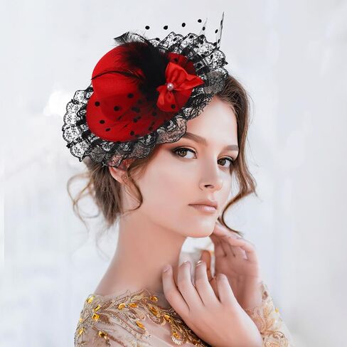 PACKOVE Mini Tea Party Hats Feather Fascinators Mini Top Hat Hair Clip Fascinator Hair Clip Fancy Hair Fascinators Bow Hair Barrette for Women Ladies Multi in Kuwait