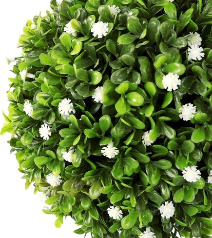 2 Pack 3Ft Artificial Boxwood Topiary Tree,Faux Topiary Ball Trees for Front Door Porch Decor Lifelike Fake Plant Greenery Arrangements with Black Pots for Home Office Decor-White Flower in Saudi Arabia