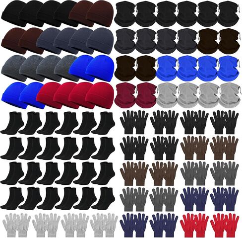 Christmas Homeless Supplies Bulk Winter,96 Pack Winter Gloves Beanies Neck Warmers Bulk Warmer Set for Men Women with Gloves Gaiter Warm Sock for Wearing Care package Charity Donation in Saudi Arabia