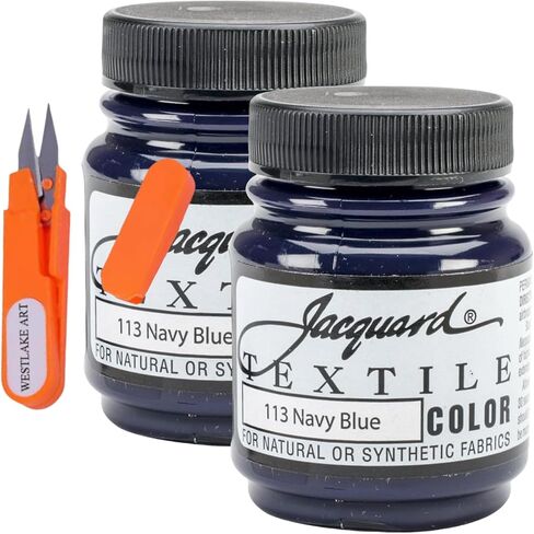 Jacquard Textile Color Fabric Paint Navy Blue 2.25 oz, Vibrant Navy Blue Dye for Clothes Embroidery Scissors, Long-Lasting & Flexible, Professional Grade Pigment [Pack of 2] in Kuwait