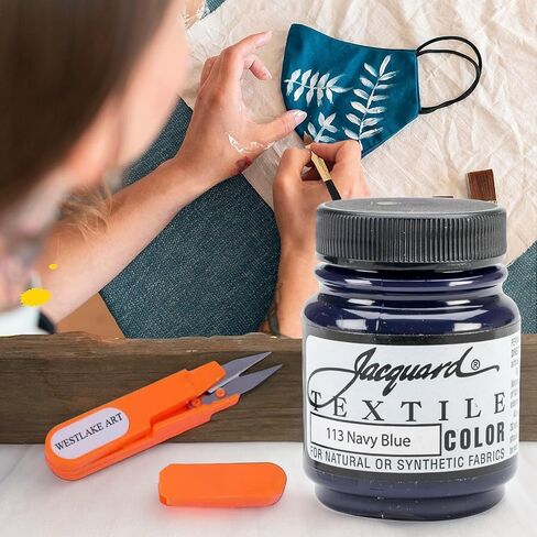 Jacquard Textile Color Fabric Paint Navy Blue 2.25 oz, Vibrant Navy Blue Dye for Clothes Embroidery Scissors, Long-Lasting & Flexible, Professional Grade Pigment [Pack of 2] in Kuwait