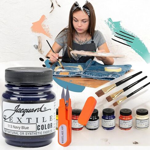 Jacquard Textile Color Fabric Paint Navy Blue 2.25 oz, Vibrant Navy Blue Dye for Clothes Embroidery Scissors, Long-Lasting & Flexible, Professional Grade Pigment [Pack of 2] in Kuwait