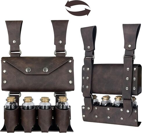 Medieval Waist Pack, Retro Alchemist Faux Leather Belt Bag with 4 Cork Potion Vials, Viking Costume Accessory Pouch for Men and Women, Renaissance Halloween Fantasy Wizard Side Bag (Brown) in Saudi Arabia