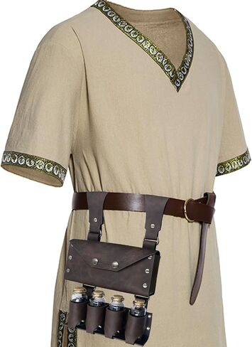 Medieval Waist Pack, Retro Alchemist Faux Leather Belt Bag with 4 Cork Potion Vials, Viking Costume Accessory Pouch for Men and Women, Renaissance Halloween Fantasy Wizard Side Bag (Brown) in Saudi Arabia