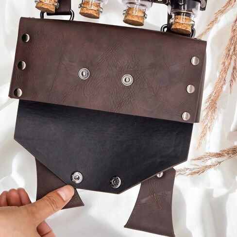 Medieval Waist Pack, Retro Alchemist Faux Leather Belt Bag with 4 Cork Potion Vials, Viking Costume Accessory Pouch for Men and Women, Renaissance Halloween Fantasy Wizard Side Bag (Brown) in Saudi Arabia