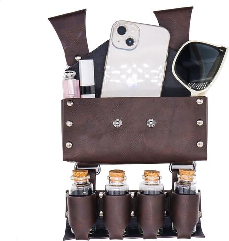 Medieval Waist Pack, Retro Alchemist Faux Leather Belt Bag with 4 Cork Potion Vials, Viking Costume Accessory Pouch for Men and Women, Renaissance Halloween Fantasy Wizard Side Bag (Brown) in Saudi Arabia