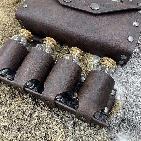 Medieval Waist Pack, Retro Alchemist Faux Leather Belt Bag with 4 Cork Potion Vials, Viking Costume Accessory Pouch for Men and Women, Renaissance Halloween Fantasy Wizard Side Bag (Brown) in Saudi Arabia