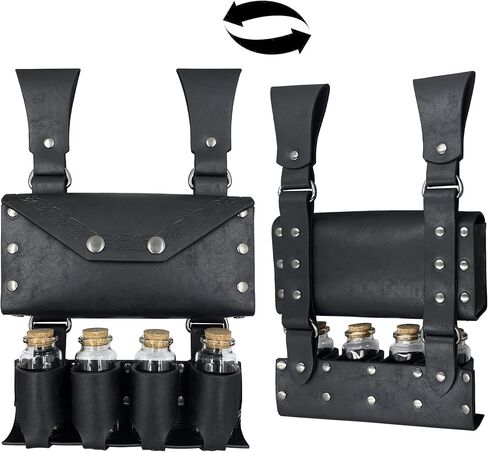 Medieval Waist Pack, Retro Alchemist Faux Leather Belt Bag with 4 Cork Potion Vials, Viking Costume Accessory Pouch for Men and Women, Renaissance Halloween Fantasy Wizard Side Bag (Brown) in Saudi Arabia