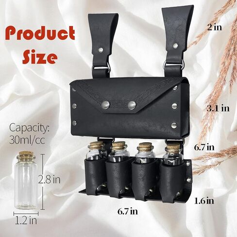 Medieval Waist Pack, Retro Alchemist Faux Leather Belt Bag with 4 Cork Potion Vials, Viking Costume Accessory Pouch for Men and Women, Renaissance Halloween Fantasy Wizard Side Bag (Brown) in Saudi Arabia