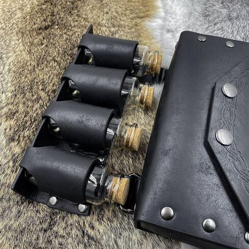 Medieval Waist Pack, Retro Alchemist Faux Leather Belt Bag with 4 Cork Potion Vials, Viking Costume Accessory Pouch for Men and Women, Renaissance Halloween Fantasy Wizard Side Bag (Brown) in Saudi Arabia