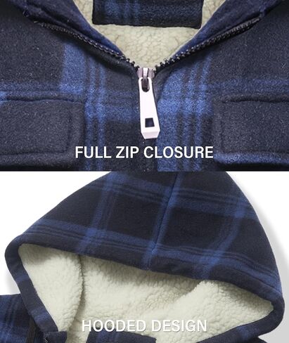 SECOOD Mens Flannel Sherpa Lined Jacket with Hood Plaid Shirts Jackets Zip Up Long Sleeve Sweatshirt Winter Coat for Men in Kuwait