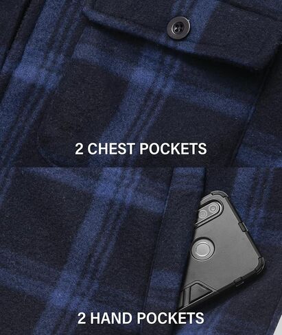 SECOOD Mens Flannel Sherpa Lined Jacket with Hood Plaid Shirts Jackets Zip Up Long Sleeve Sweatshirt Winter Coat for Men in Kuwait