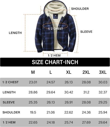 SECOOD Mens Flannel Sherpa Lined Jacket with Hood Plaid Shirts Jackets Zip Up Long Sleeve Sweatshirt Winter Coat for Men in Kuwait
