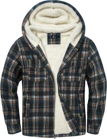 SECOOD Mens Flannel Sherpa Lined Jacket with Hood Plaid Shirts Jackets Zip Up Long Sleeve Sweatshirt Winter Coat for Men in Kuwait