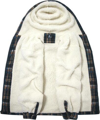 SECOOD Mens Flannel Sherpa Lined Jacket with Hood Plaid Shirts Jackets Zip Up Long Sleeve Sweatshirt Winter Coat for Men in Kuwait