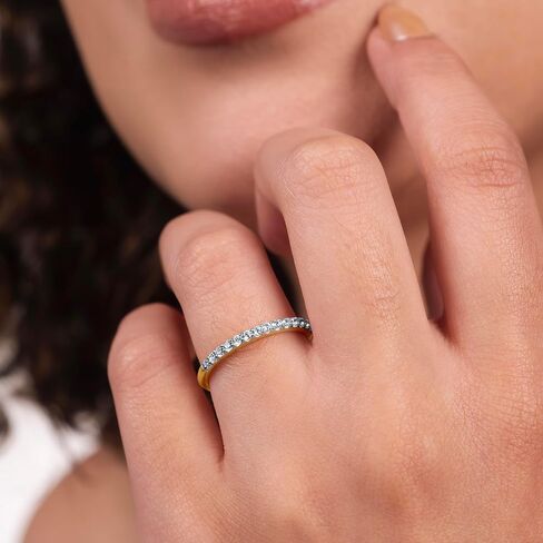 GILDED 925 من الفضة الإسترلينية ومطلية بالذهب عيار 14 قيراط للنساء في 1/4 قيراط أو 1/2 قيراط من ألماس Lab Grown | فرقة الذكرى السنوية للزفاف | خواتم الوعد | خواتم اتيرنتي قابلة للتكديس للنساء مقاس 7 in Kuwait