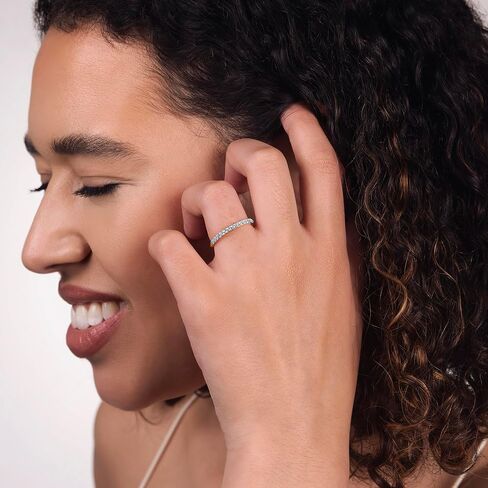 GILDED 925 من الفضة الإسترلينية ومطلية بالذهب عيار 14 قيراط للنساء في 1/4 قيراط أو 1/2 قيراط من ألماس Lab Grown | فرقة الذكرى السنوية للزفاف | خواتم الوعد | خواتم اتيرنتي قابلة للتكديس للنساء مقاس 7 in Kuwait