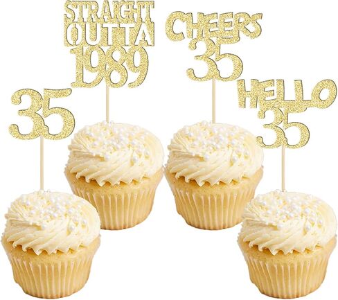 Gyufise 24 Pack Black 40th Birthday Cupcake Toppers Glitter Forty Hello 40 Straight Outta 1984 Cupcake Picks for Cheers to 40 Birthday Anniversary Party Cake Decorations Supplies in Kuwait