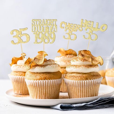 Gyufise 24 Pack Black 40th Birthday Cupcake Toppers Glitter Forty Hello 40 Straight Outta 1984 Cupcake Picks for Cheers to 40 Birthday Anniversary Party Cake Decorations Supplies in Kuwait