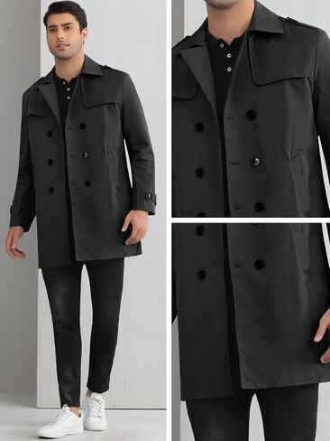 Lars Amadeus Belted Trench Coat for Men's Notch Lapel Double Breasted Windbreaker Jacket Casual Overcoat in Saudi Arabia