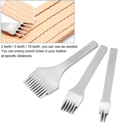 3 Pcs Lacing Stitching Punch Tool, Lacing Stitching Chisel Set for Leather Crafts White Steel 2/5/10 Punch Prong Tool Set Leather Craft Tool Hole Punches (Pitch 3.38mm) in Saudi Arabia