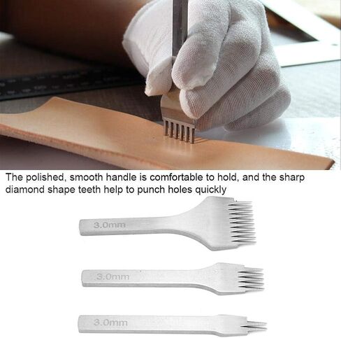 3 Pcs Lacing Stitching Punch Tool, Lacing Stitching Chisel Set for Leather Crafts White Steel 2/5/10 Punch Prong Tool Set Leather Craft Tool Hole Punches (Pitch 3.38mm) in Saudi Arabia