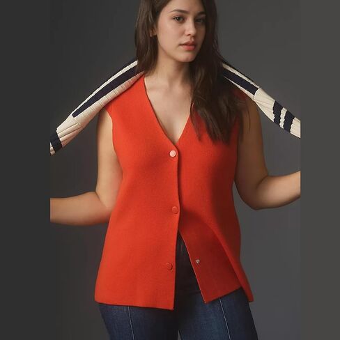 Hixiaohe Knit Sweater Vest for Women Sleeveless Cardigan V Neck Button Tank Tops Womens Fashion Casual Summer Dress Waistcoat(Red,S), Small in Kuwait