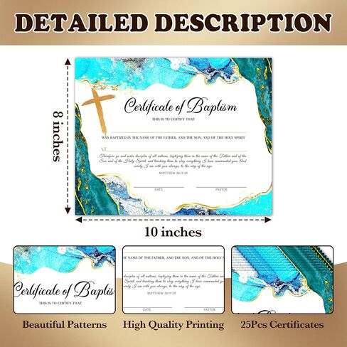 Baby Dedication Certificates, 25 Pcs Baptism Certificates for Church, Christening Recognition Gifts for Boys Girls, Baby Shower Baptism Party Supplies Decorations, 16 in Saudi Arabia
