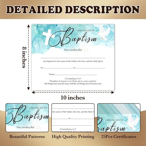 Baby Dedication Certificates, 25 Pcs Baptism Certificates for Church, Christening Recognition Gifts for Boys Girls, Baby Shower Baptism Party Supplies Decorations, 16 in Saudi Arabia