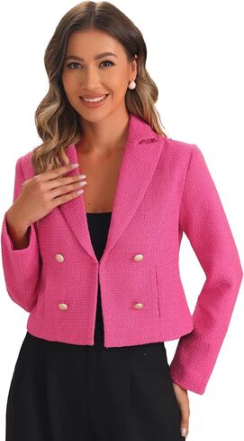 Allegra K Tweed Cardigan for Women's Notch Lapel Buttons Office Long Sleeve Casual Blazer Jackets in Saudi Arabia