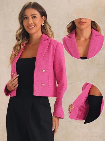 Allegra K Tweed Cardigan for Women's Notch Lapel Buttons Office Long Sleeve Casual Blazer Jackets in Saudi Arabia