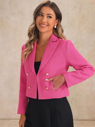 Allegra K Tweed Cardigan for Women's Notch Lapel Buttons Office Long Sleeve Casual Blazer Jackets in Saudi Arabia