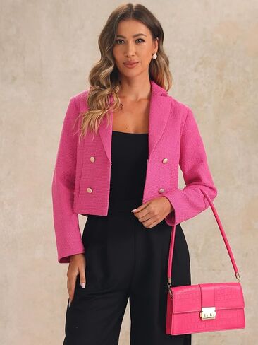 Allegra K Tweed Cardigan for Women's Notch Lapel Buttons Office Long Sleeve Casual Blazer Jackets in Saudi Arabia