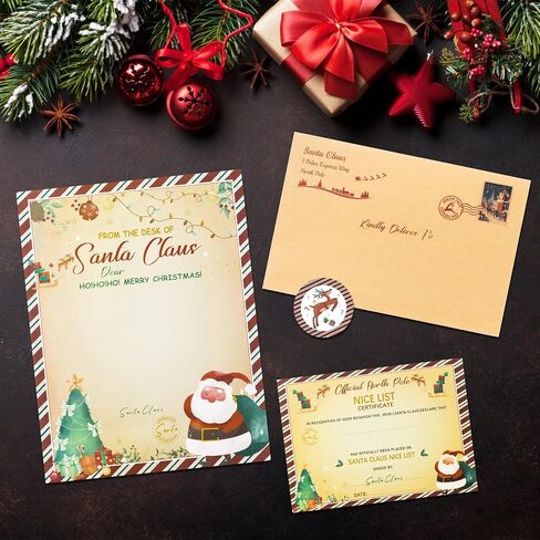 Haooryx 100Pcs Christmas Official Letter Certificate from Santa Claus Christmas Tree Santa Claus Letter From The Desk Of Santa Claus for Kids Students Xmas Wish Party Favor Holiday Activities Supplies in Saudi Arabia