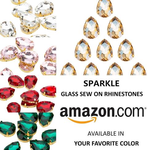 Choupee Sew On Rhinestone Tear Drop Crystal Rhinestones in Gold Setting 48 Pcs (Red, 13 X 18 MM) in Kuwait