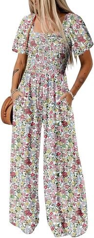 Dokotoo Women's Casual Jumpsuits Loose Overalls One Piece Printed Wide Leg Long Pant Rompers With Pockets in Saudi Arabia