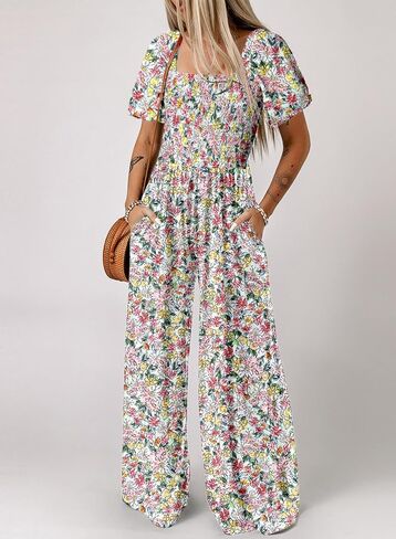 Dokotoo Women's Casual Jumpsuits Loose Overalls One Piece Printed Wide Leg Long Pant Rompers With Pockets in Saudi Arabia