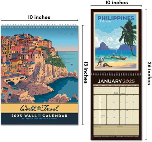 Americanflat 2025 Wall Calendar - World Travel Poster Design - 10x13 Large Wall Calendar - 12 Month Wall Calendar - Hanging Calendar for Home or Office - 2025 Calendar for Planning and Organization in Saudi Arabia
