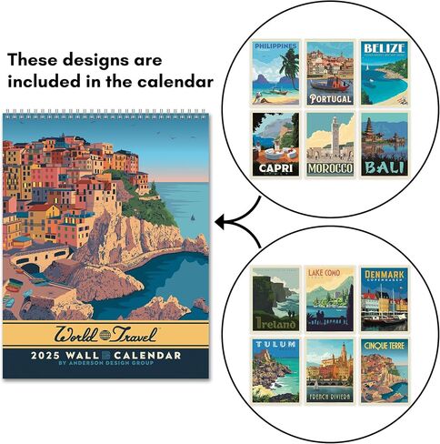 Americanflat 2025 Wall Calendar - World Travel Poster Design - 10x13 Large Wall Calendar - 12 Month Wall Calendar - Hanging Calendar for Home or Office - 2025 Calendar for Planning and Organization in Saudi Arabia