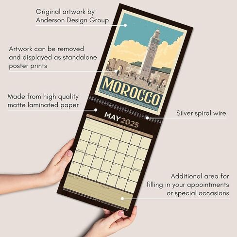 Americanflat 2025 Wall Calendar - World Travel Poster Design - 10x13 Large Wall Calendar - 12 Month Wall Calendar - Hanging Calendar for Home or Office - 2025 Calendar for Planning and Organization in Saudi Arabia