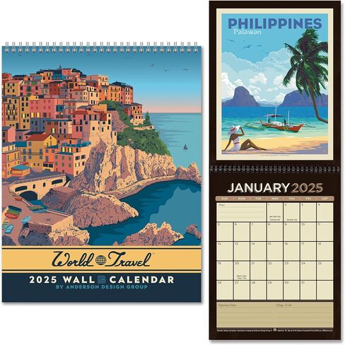 Americanflat 2025 Wall Calendar - World Travel Poster Design - 10x13 Large Wall Calendar - 12 Month Wall Calendar - Hanging Calendar for Home or Office - 2025 Calendar for Planning and Organization in Saudi Arabia
