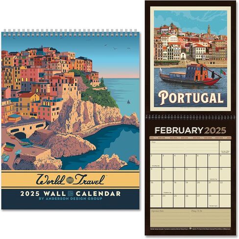 Americanflat 2025 Wall Calendar - World Travel Poster Design - 10x13 Large Wall Calendar - 12 Month Wall Calendar - Hanging Calendar for Home or Office - 2025 Calendar for Planning and Organization in Saudi Arabia