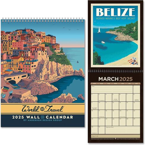 Americanflat 2025 Wall Calendar - World Travel Poster Design - 10x13 Large Wall Calendar - 12 Month Wall Calendar - Hanging Calendar for Home or Office - 2025 Calendar for Planning and Organization in Saudi Arabia