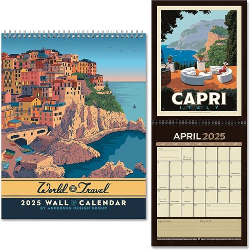 Americanflat 2025 Wall Calendar - World Travel Poster Design - 10x13 Large Wall Calendar - 12 Month Wall Calendar - Hanging Calendar for Home or Office - 2025 Calendar for Planning and Organization in Saudi Arabia