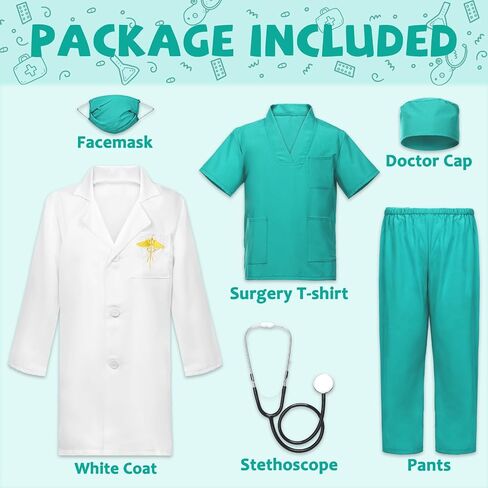 Doctor Costume for Kids Scrubs Set,Children Scrubs for Kids with Pretend Play Set Children Cosplay 3-11 Years in Saudi Arabia