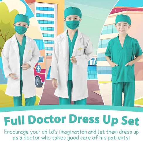Doctor Costume for Kids Scrubs Set,Children Scrubs for Kids with Pretend Play Set Children Cosplay 3-11 Years in Saudi Arabia