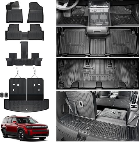 Floor Mats for 2024 2025 Hyundai Santa Fe-All Weather Cargo Mat with Backrest Mat for 2025 Hyundai Santa Fe Calligraphy Accessories (Fit Hybrid and Fuel) in Saudi Arabia